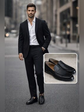 Bally MILS Mens Black Pebbled Leather Loafers Slip On Rubber Soles Sz 8.5D Swiss